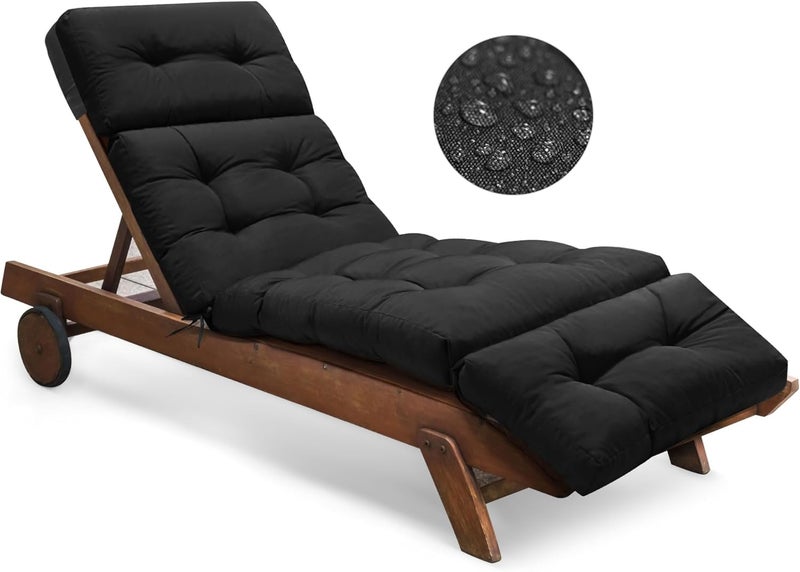 Tycdiose Outdoor Chaise Lounge Chair Cushion Replacement 74.4 x 22 x 4.7 Inches Memory Foam Waterproof Lounge Chair Cushions for Outdoor Furniture with Ties, Thickened Lounge Chair Cushions, Black - Image 1